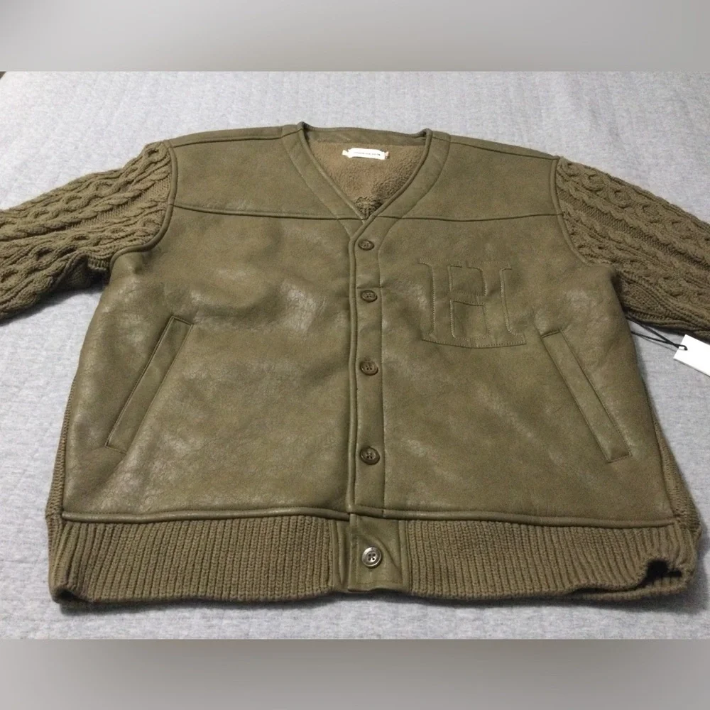 Honor the Gift Olive Vegan Leather And Knit Cardigan Men’s - Picture 2 of 8